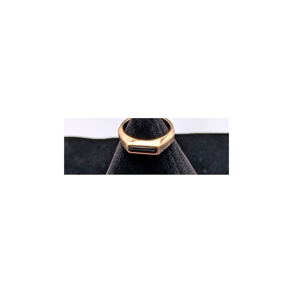 Avon Vintage Gold Tone Black Onyx Inlay Rectangular Signet Ring Size 5